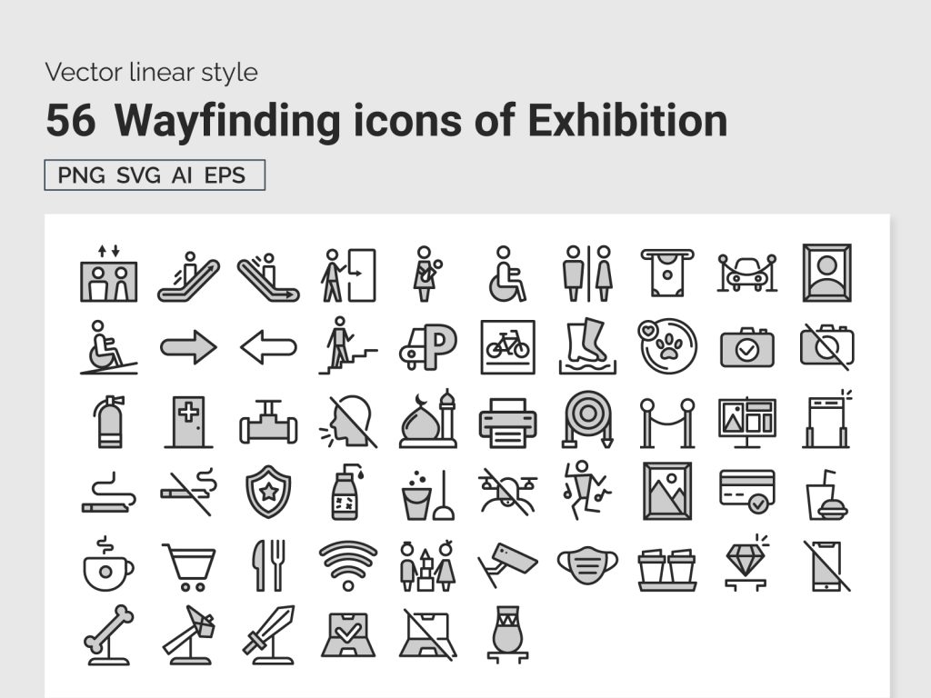 Freebie: Wayfinding Icon Sets (164 Icons, PNG, SVG, AI, EPS)