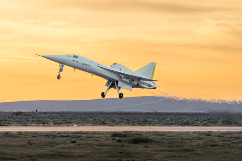 It’s a few years late, but a prototype supersonic airplane has taken flight