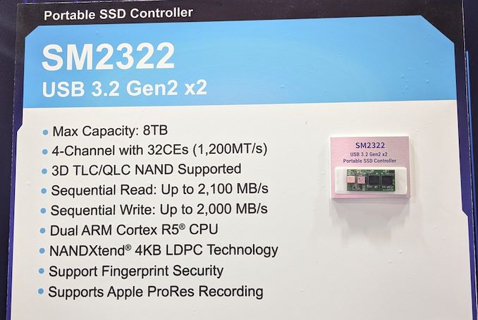 Silicon Motion SM2322 USB 3.2 Gen 2×2 Native Controller: Extended QLC Support for 8 TB PSSDs