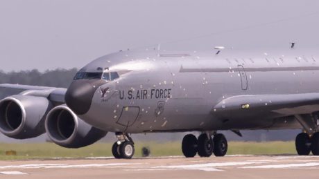 Battle Scarred Stratotanker Transits Through UK Towards the U.S. for Repairs