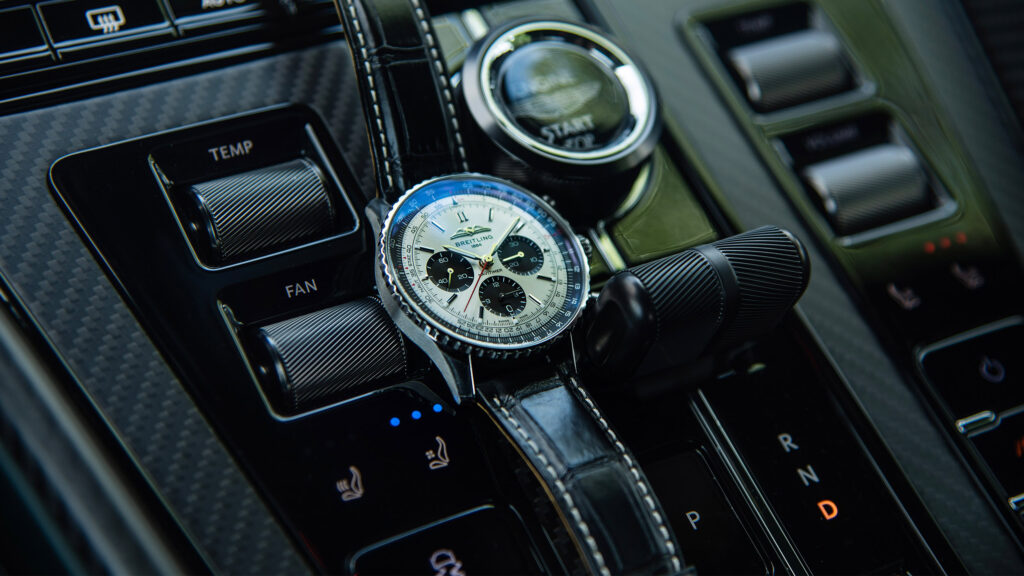 Driving Aston Martin’s DB12 S with a Breitling Navitimer on the Wrist