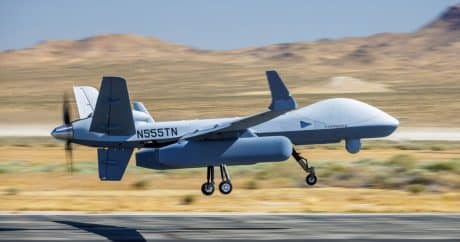 MQ-9B Drone Flies with Airborne Early Warning Pods
