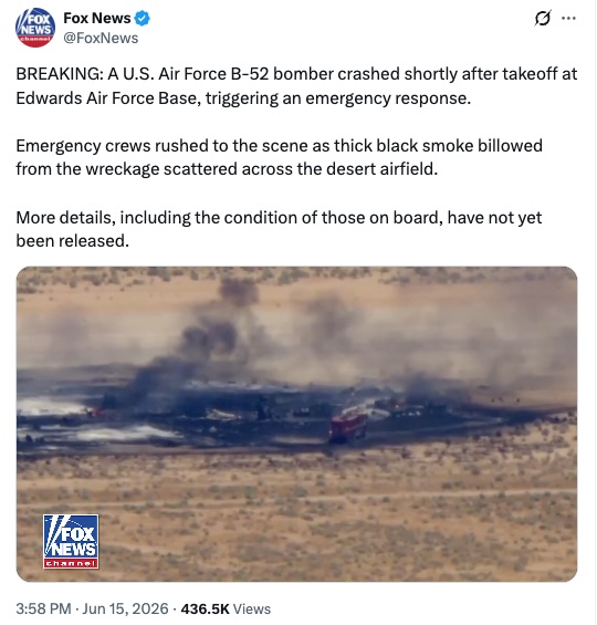 USAF B-52 crashes in California