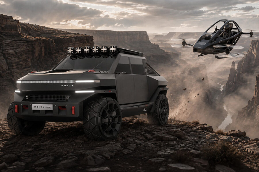 Montx Built a Stealth Fighter Grey Assault Truck That Carries an eVTOL