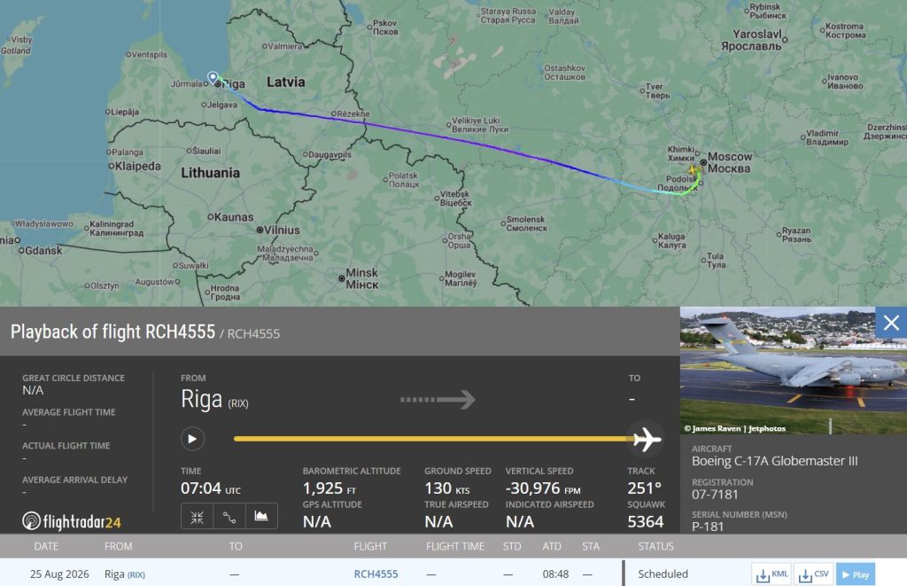 US Air Force C-17 transport lands in Russia without explanation