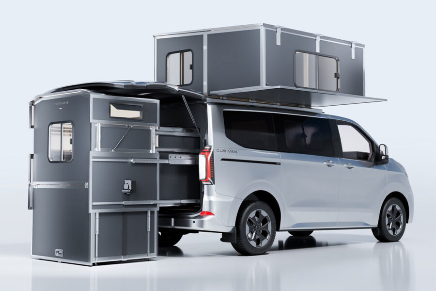 This Sliding Cube Turns a Family Van Into a Full Camper, Bathroom Included