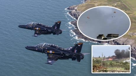 Royal Air Force Hawk Crash Near RAF Valley, Two Parachutes Seen